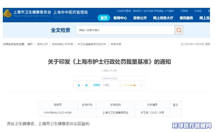 8类护士处罚标准！上海出台护士行政处罚裁量基准